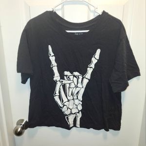 Skeleton hand cropped t shirt